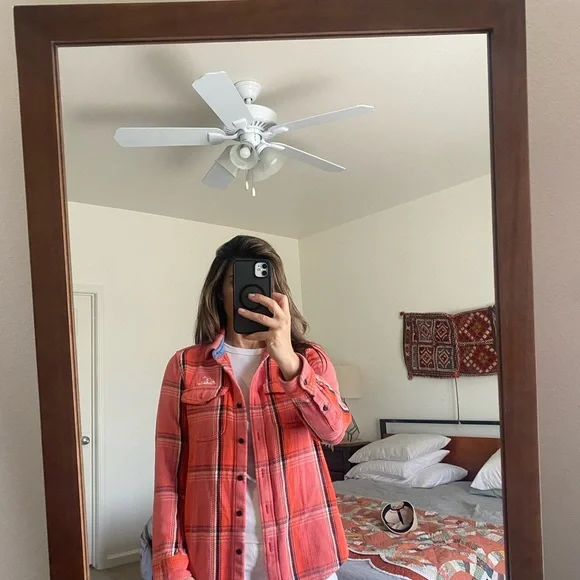 Outerknown Surf Ranch Salmon Plaid Blanket Shirt - Picture 6 of 6